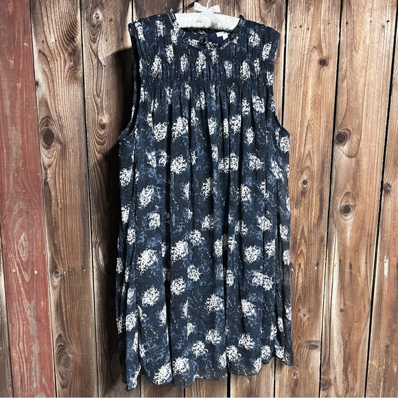 Joie Baltic Print Ruffle Smocked High Neck Sleeveless Mini Swing Dress Sz XXL - Picture 8 of 10